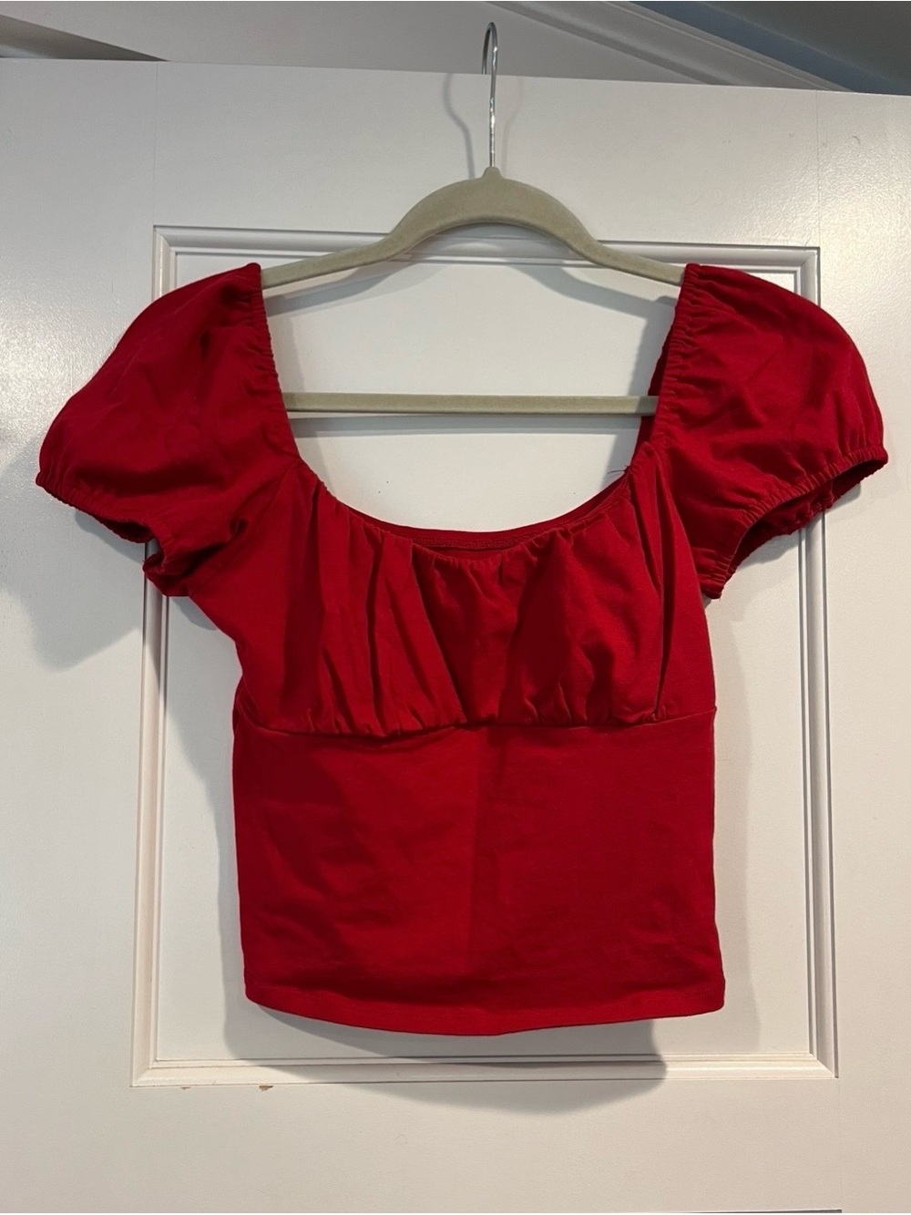 Hollister Red Square Neck Puff Sleeve Crop Top